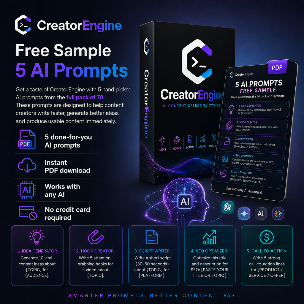 CreatorEngine - Free Sample 5 AI Prompts
