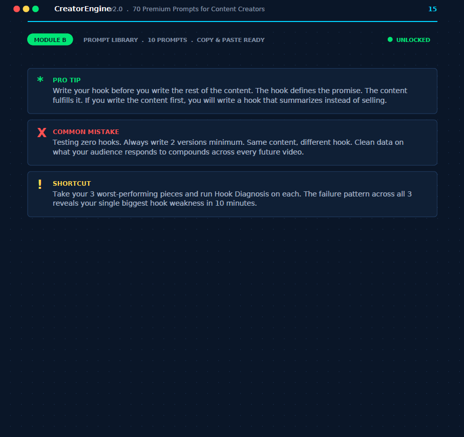 CreatorEngine — 70 AI Prompts That Actually Produce Usable Content